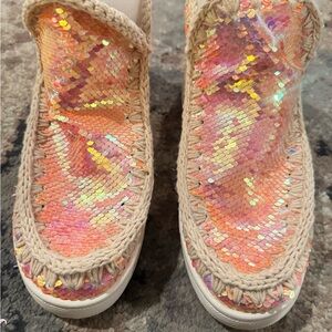 Mou Sequin Espadrilles - Pink and Gold